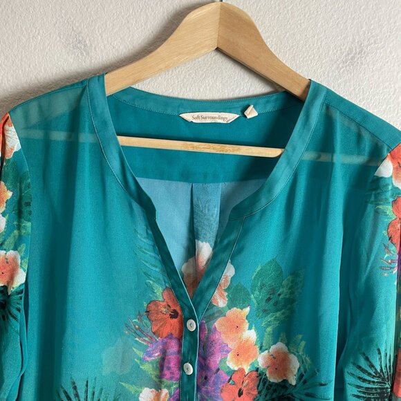 Soft Surroundings Womens Small Floral Animal Print Blouse Tunic Top Sheer Shirt - Picture 11 of 13